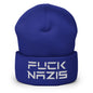 F*ck Nazis Elon Musk Embroidered Cuffed Knit Beanie - Royal