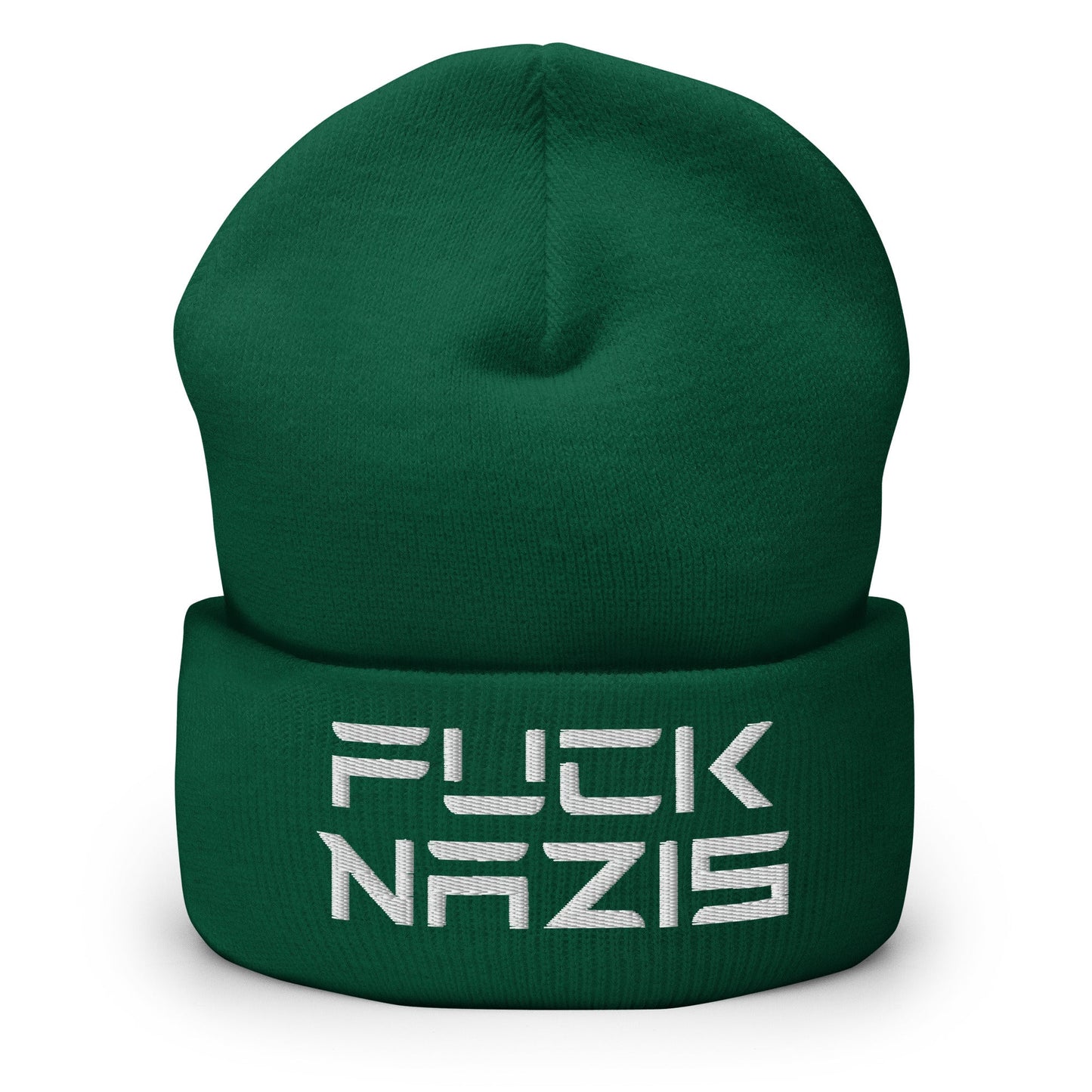 F*ck Nazis Elon Musk Embroidered Cuffed Knit Beanie - Spruce