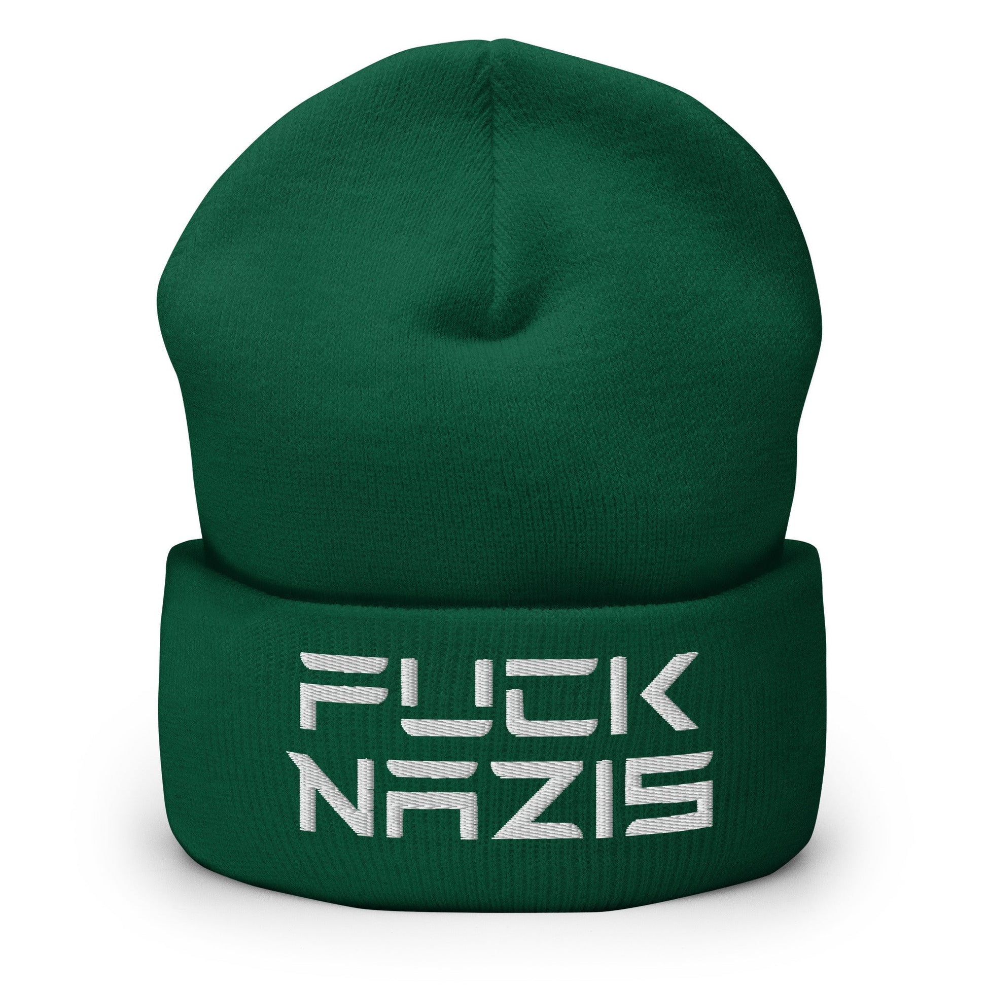 F*ck Nazis Elon Musk Embroidered Cuffed Knit Beanie - Spruce