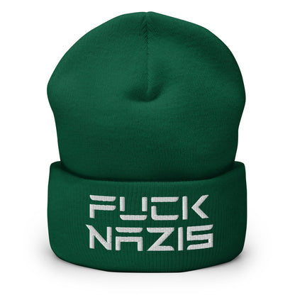 F*ck Nazis Elon Musk Embroidered Cuffed Knit Beanie - Spruce
