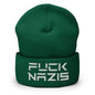 F*ck Nazis Elon Musk Embroidered Cuffed Knit Beanie - Spruce