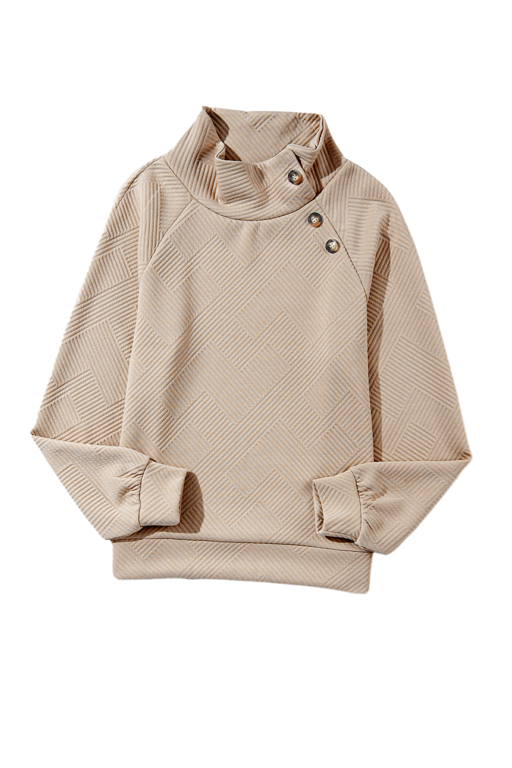 Apricot Solid Color Button Detail Textured Sweatshirt