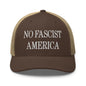 No Fascist America Embroidered Retro Mesh Trucker Hat - Brown/ Khaki