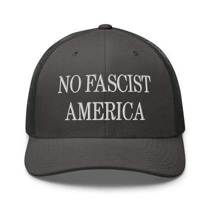 No Fascist America Embroidered Retro Mesh Trucker Hat - Charcoal