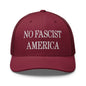 No Fascist America Embroidered Retro Mesh Trucker Hat - Cranberry