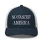 No Fascist America Embroidered Retro Mesh Trucker Hat - Navy/ White
