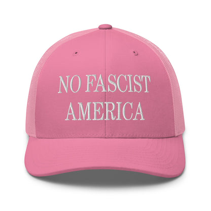 No Fascist America Embroidered Retro Mesh Trucker Hat - Pink
