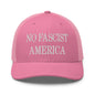 No Fascist America Embroidered Retro Mesh Trucker Hat - Pink
