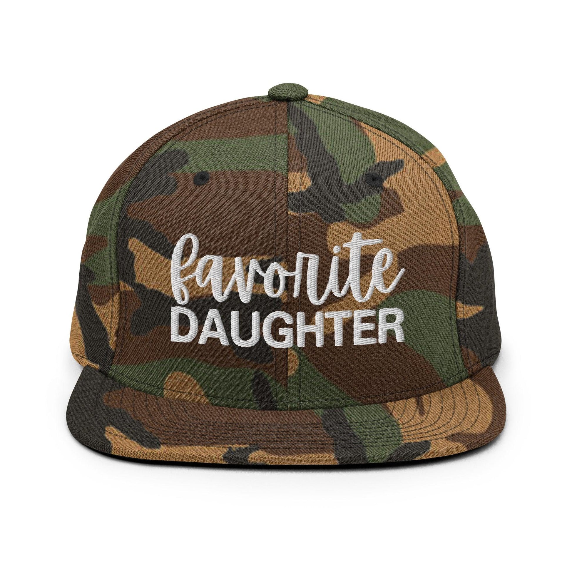 Favorite Daughter Embroidered Flat Bill Brim Snapback Hat - Green Camo