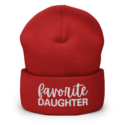 Favorite Daughter Embroidered Knit Cuffed Beanie - Red