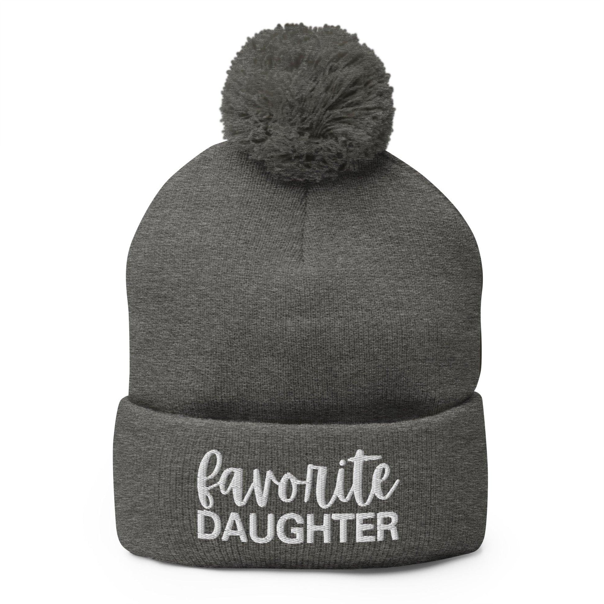 Favorite Daughter Embroidered Knit Pom Beanie - Dark Heather Grey