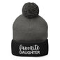 Favorite Daughter Embroidered Knit Pom Beanie - Dark Heather Grey/ Black