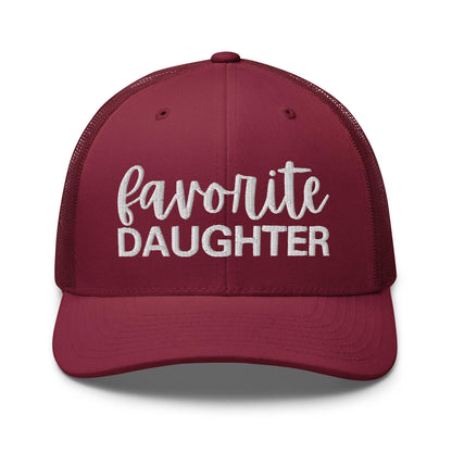 Favorite Daughter Embroidered Mesh Trucker Hat - Cranberry