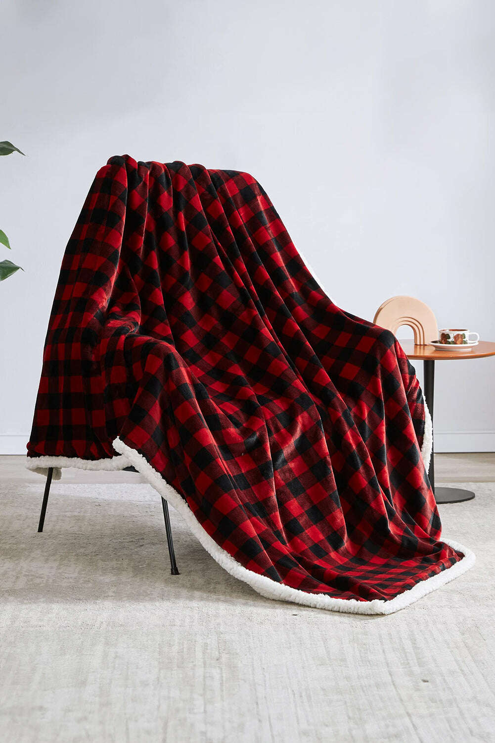 Accessories & Jewelry-Fiery Red Buffalo Plaid Print Sherpa Large Throw Blanket-torontoscreenprinting.ca