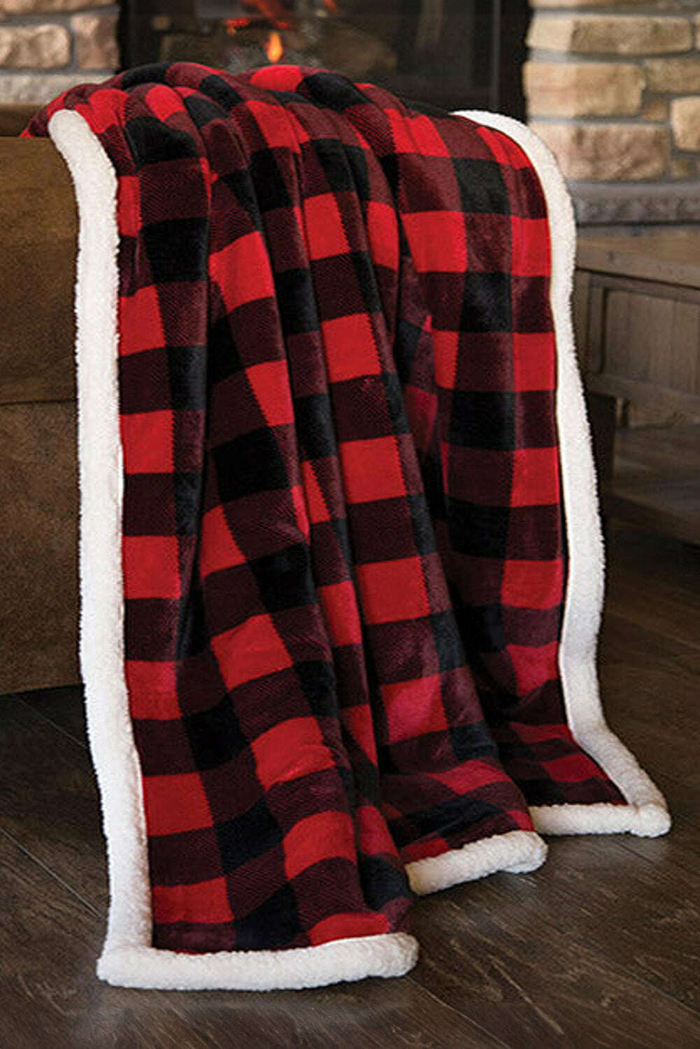 Accessories & Jewelry-Fiery Red Buffalo Plaid Print Sherpa Large Throw Blanket-torontoscreenprinting.ca