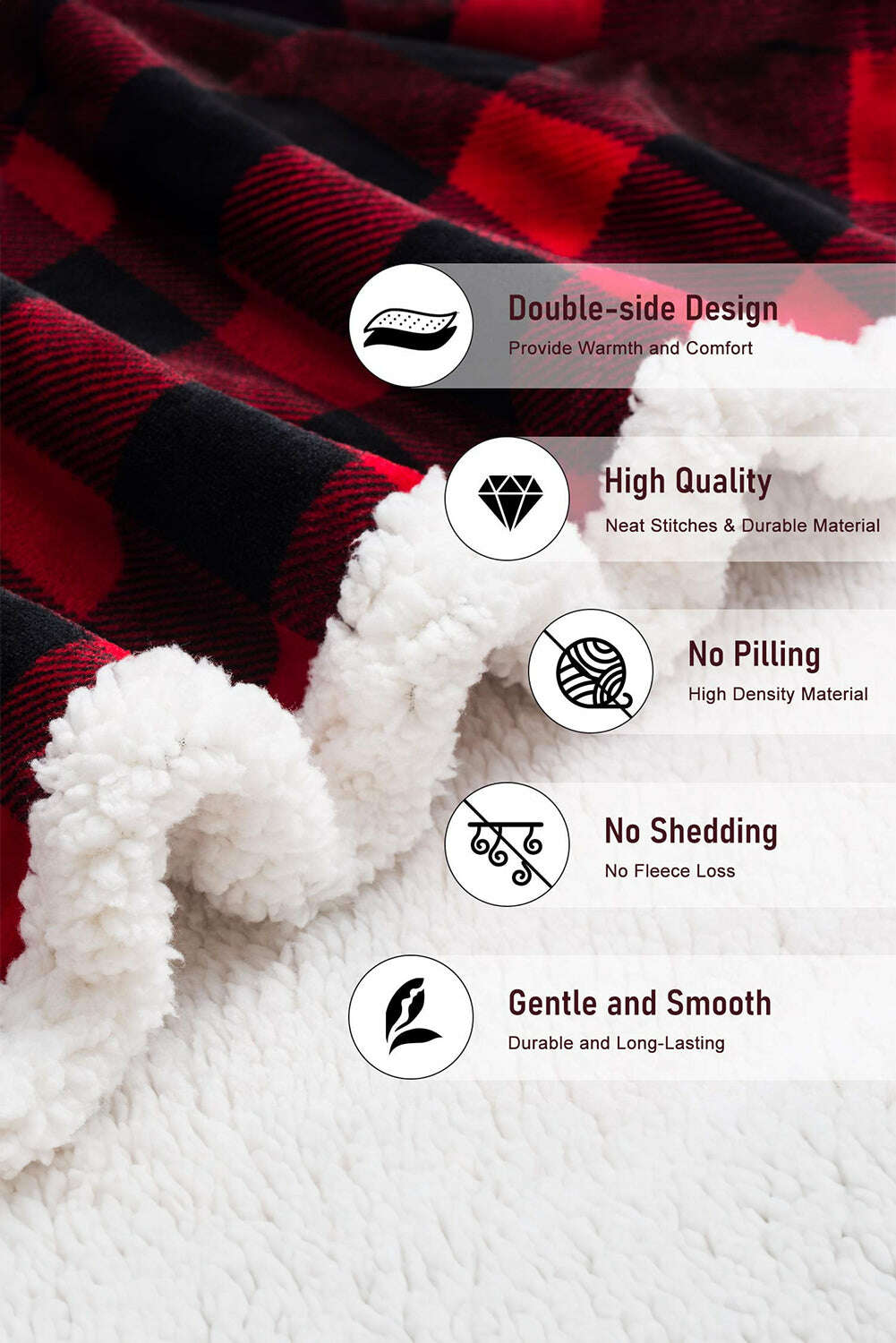 Accessories & Jewelry-Fiery Red Buffalo Plaid Print Sherpa Large Throw Blanket-torontoscreenprinting.ca