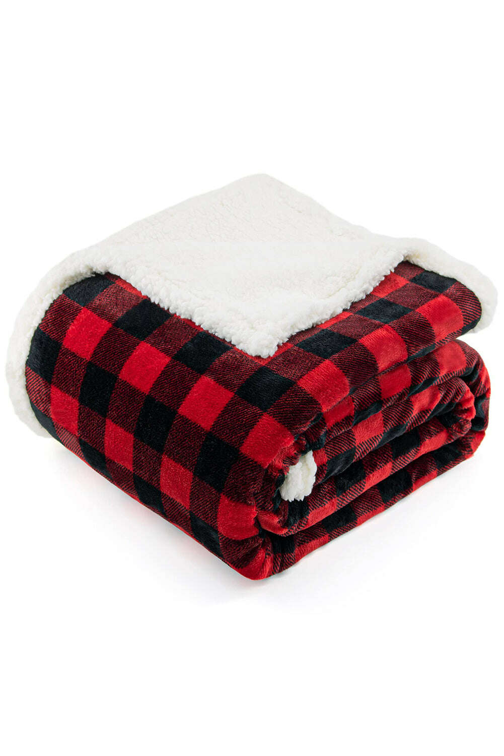 Accessories & Jewelry-Fiery Red Buffalo Plaid Print Sherpa Large Throw Blanket-torontoscreenprinting.ca