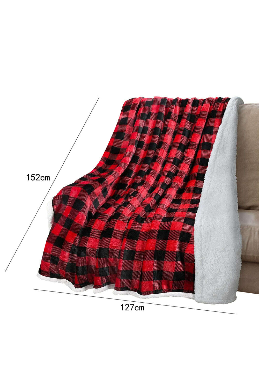 Accessories & Jewelry-Fiery Red Buffalo Plaid Print Sherpa Large Throw Blanket-torontoscreenprinting.ca