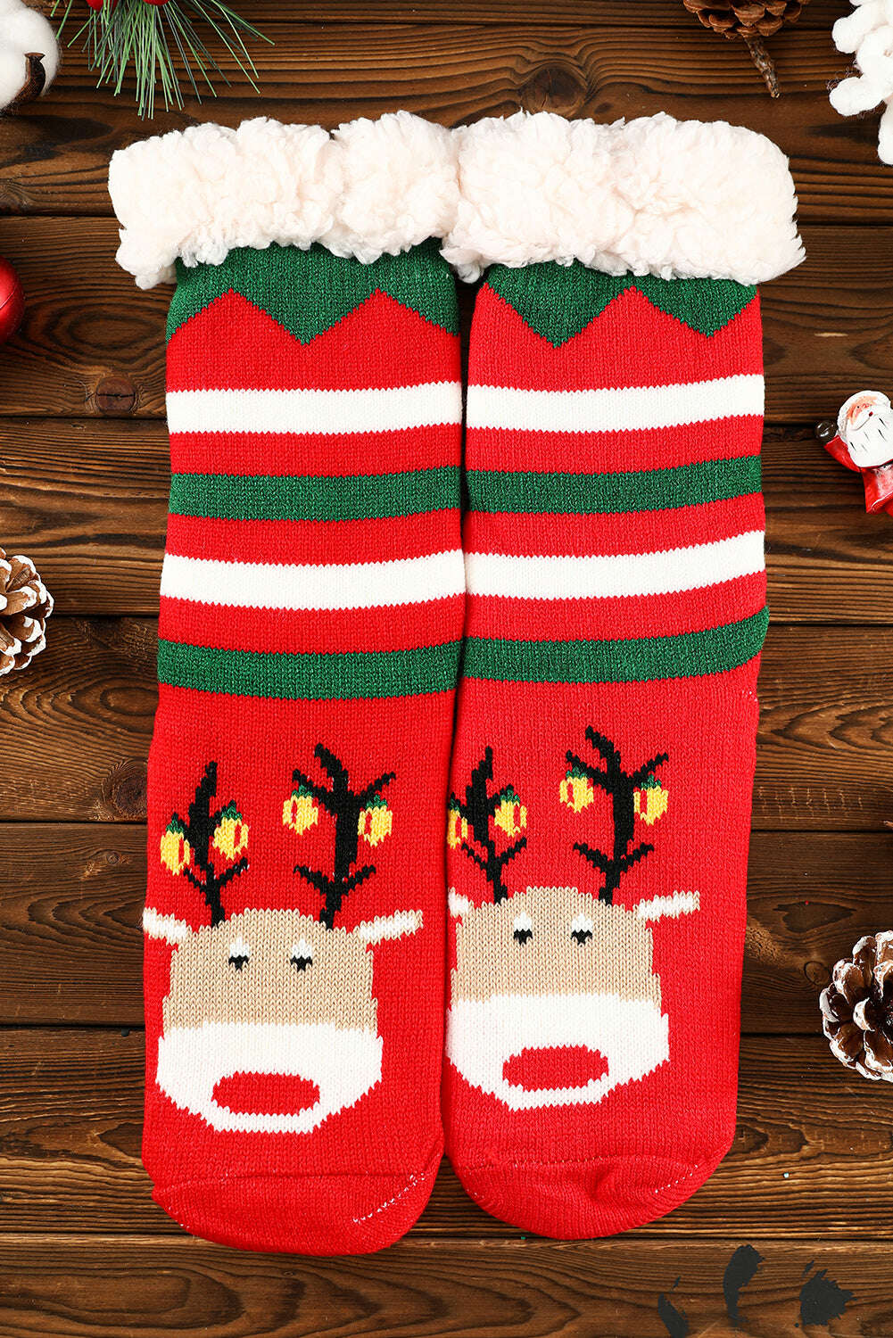 Accessories & Jewelry-Fiery Red Christmas Cartoon Pattern Woolen Knit Socks-torontoscreenprinting.ca