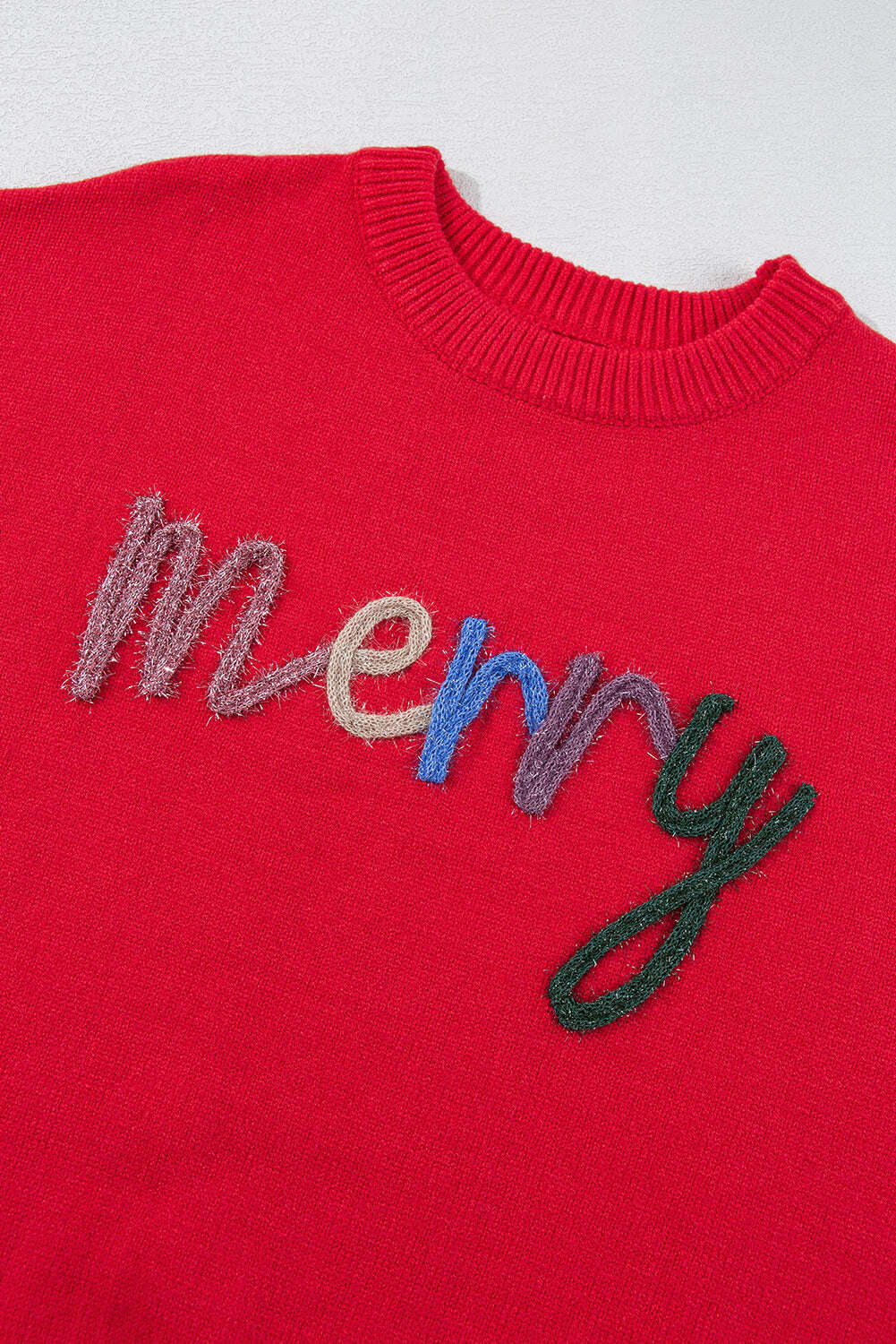 Sweaters-Fiery Red Tinsel Merry Letter Drop Shoulder Baggy Sweater-torontoscreenprinting.ca