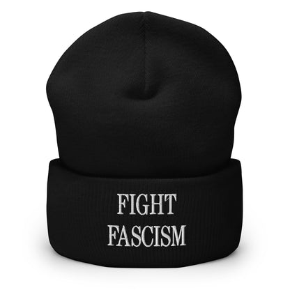 Fight Fascism Embroidered Cuffed Knit Beanie - Black
