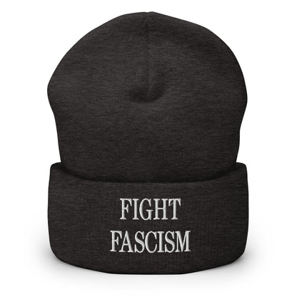 Fight Fascism Embroidered Cuffed Knit Beanie - Dark Grey