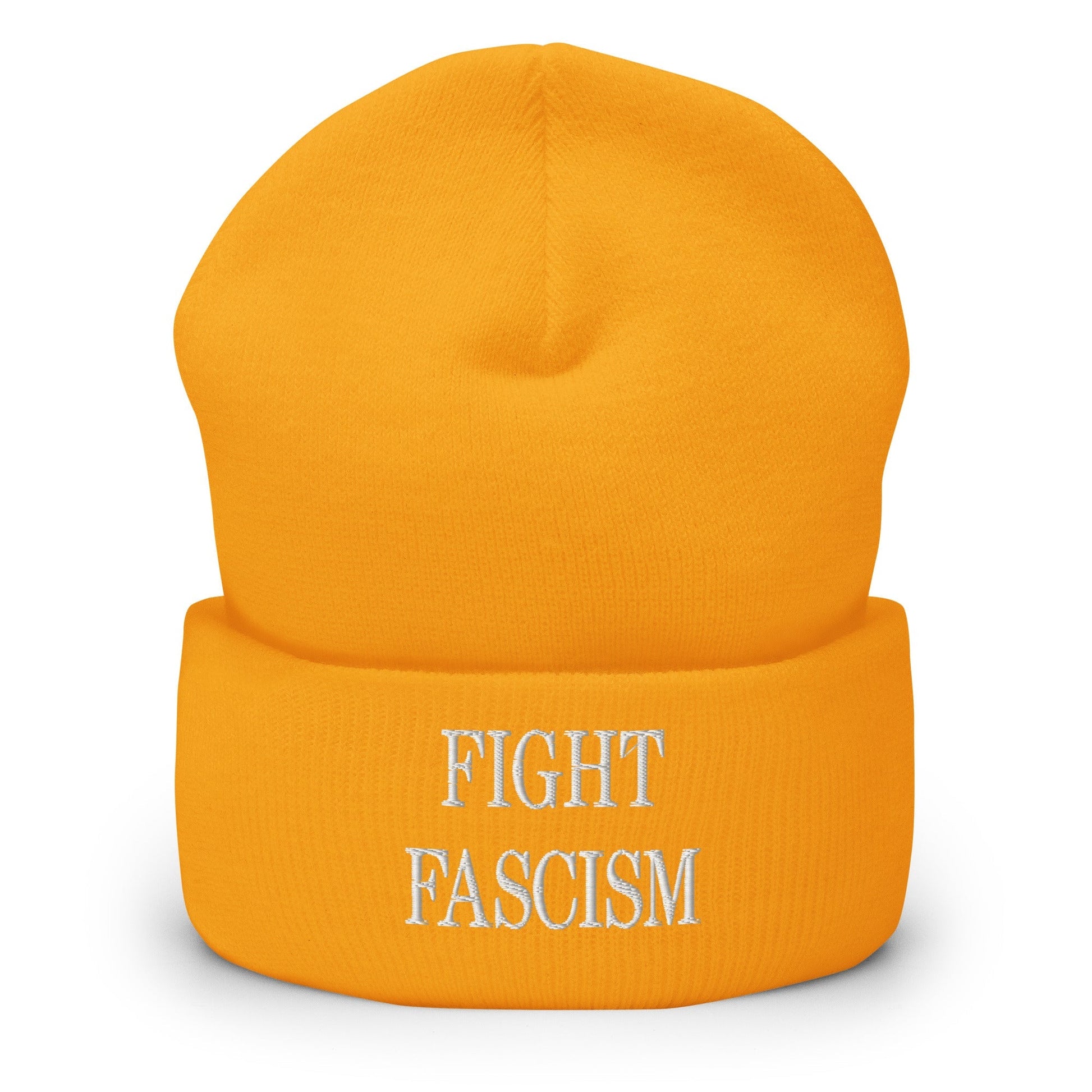 Fight Fascism Embroidered Cuffed Knit Beanie - Gold