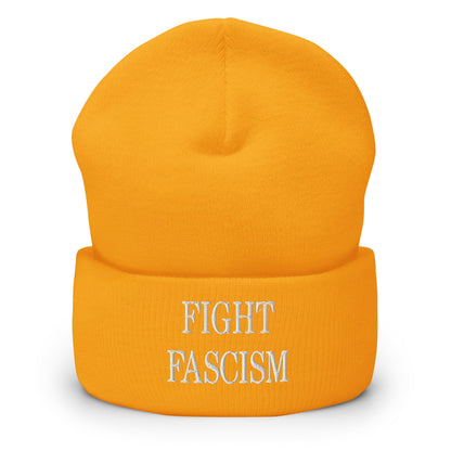 Fight Fascism Embroidered Cuffed Knit Beanie - Gold