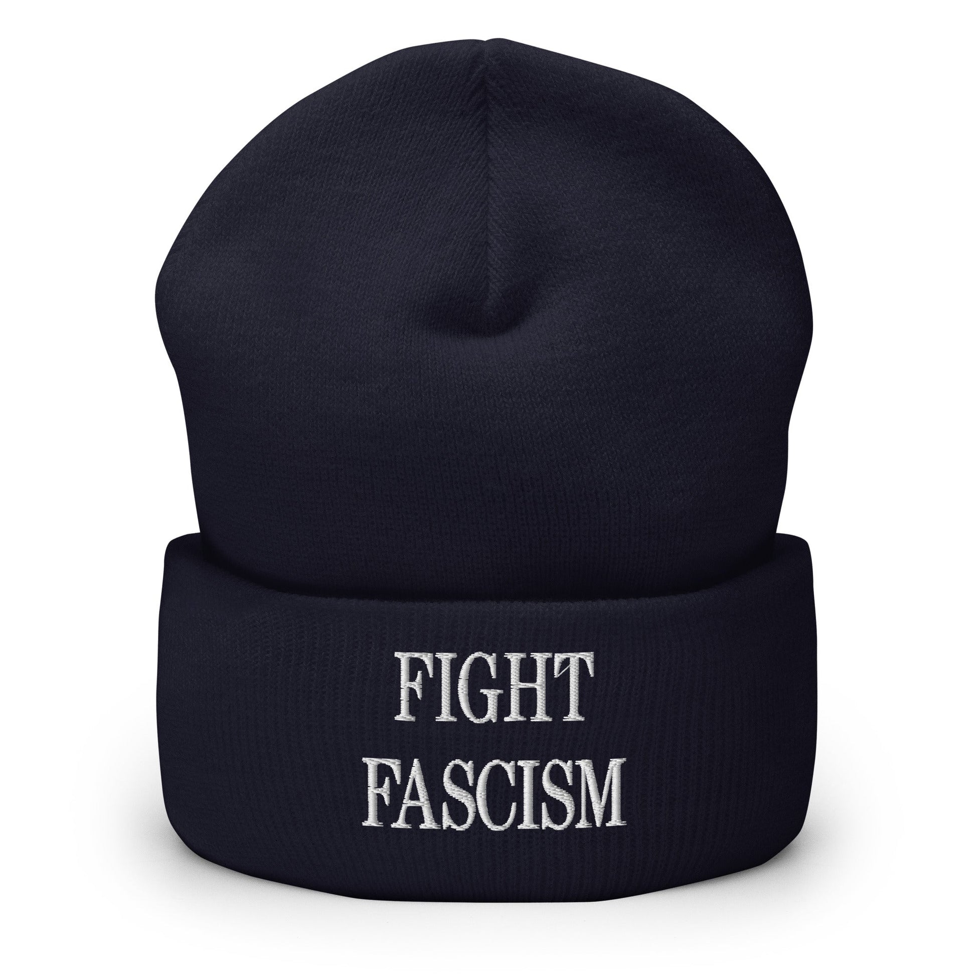 Fight Fascism Embroidered Cuffed Knit Beanie - Navy
