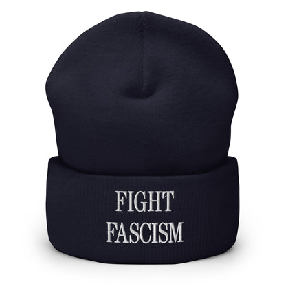 Fight Fascism Embroidered Cuffed Knit Beanie - Navy