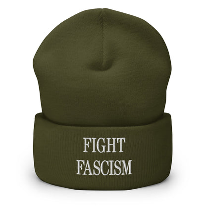Fight Fascism Embroidered Cuffed Knit Beanie - Olive