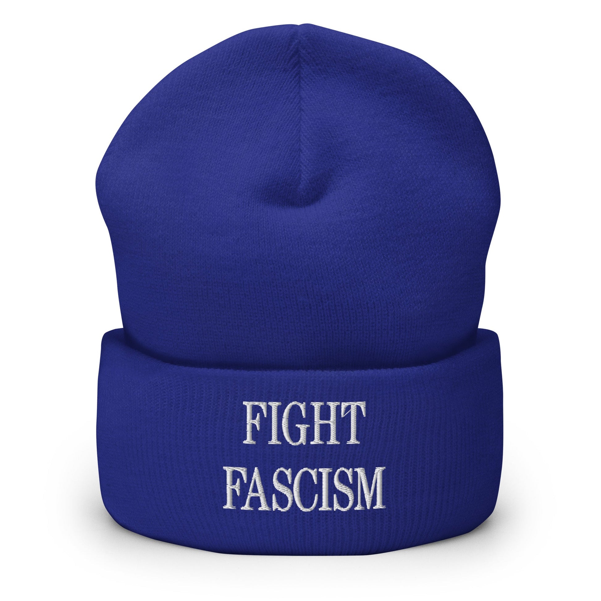 Fight Fascism Embroidered Cuffed Knit Beanie - Royal