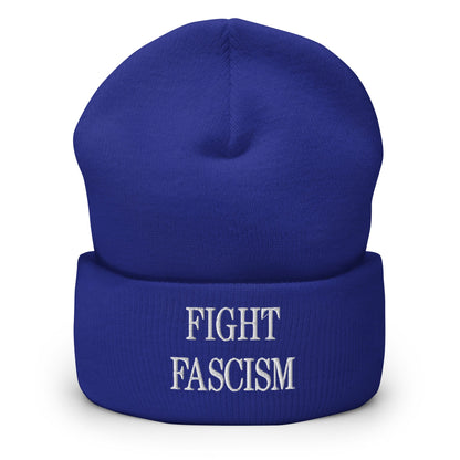 Fight Fascism Embroidered Cuffed Knit Beanie - Royal