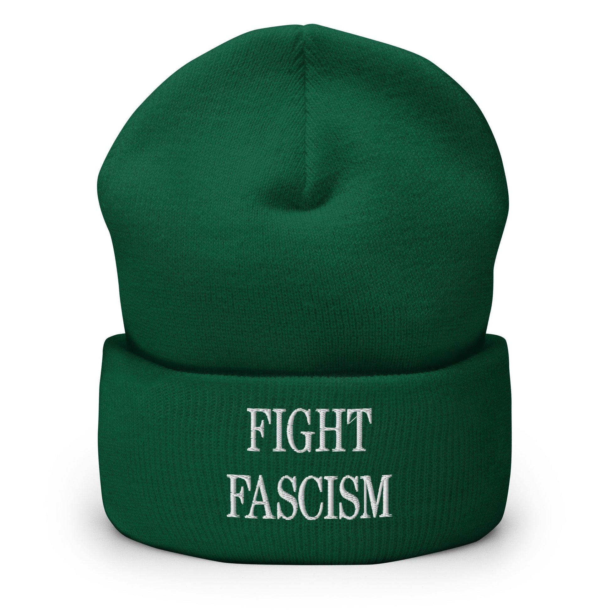 Fight Fascism Embroidered Cuffed Knit Beanie - Spruce