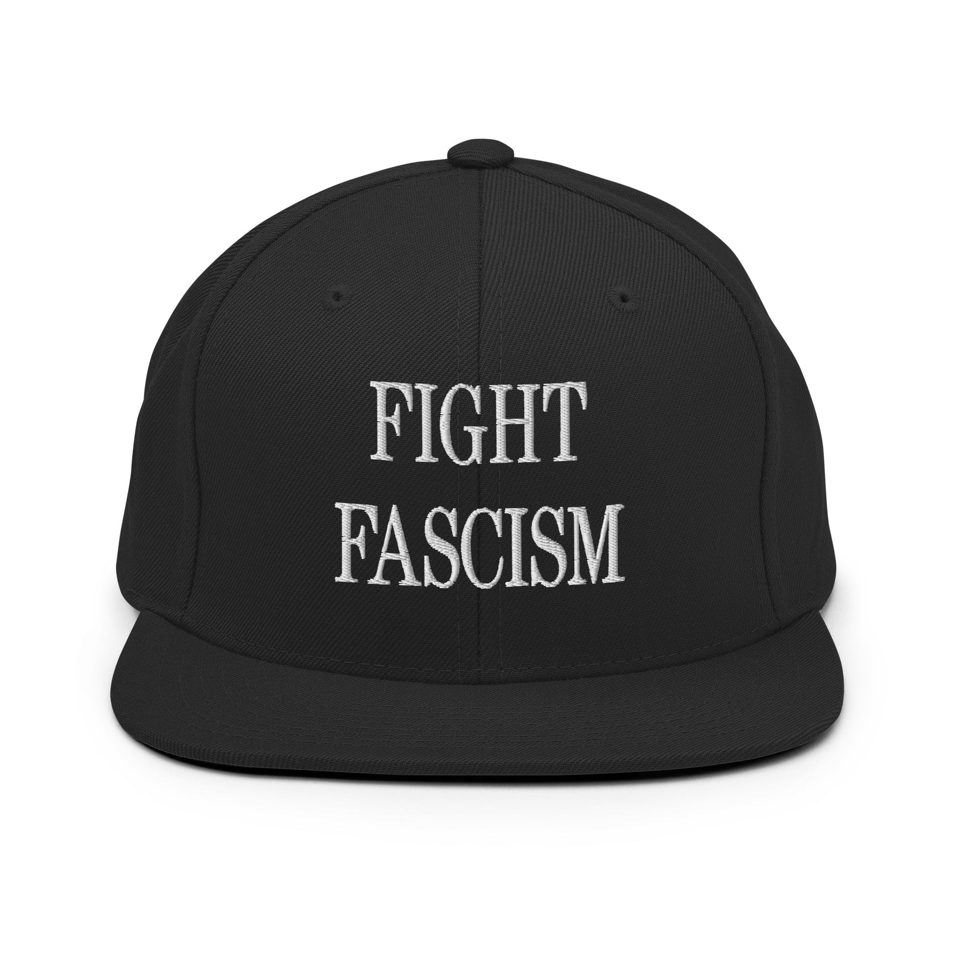 Fight Fascism Embroidered Flat Brim Bill Snapback Hat - Black