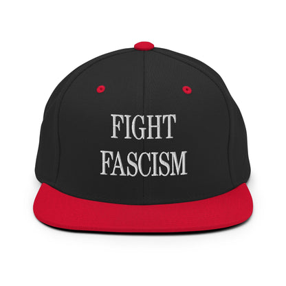 Fight Fascism Embroidered Flat Brim Bill Snapback Hat - Black/ Red