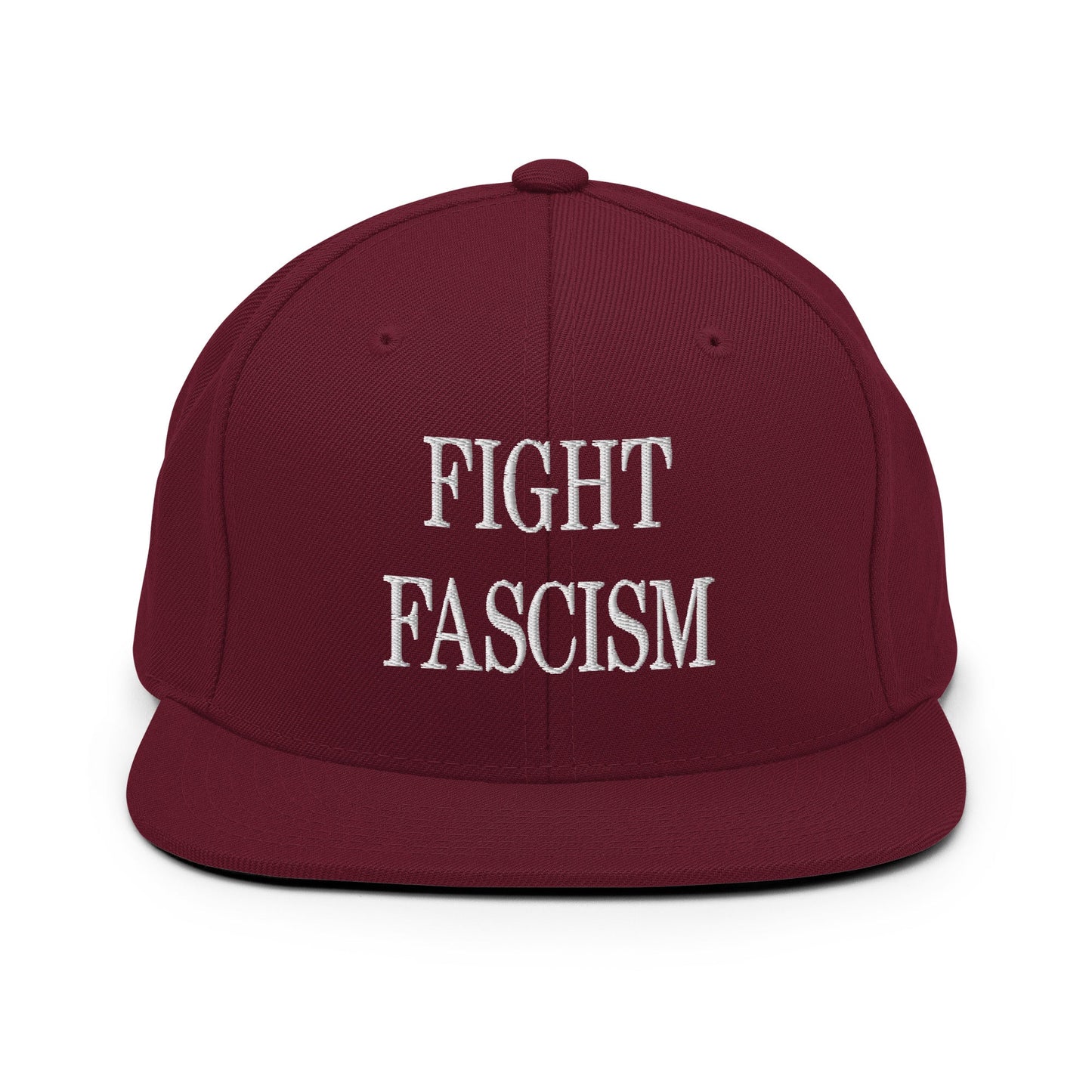 Fight Fascism Embroidered Flat Brim Bill Snapback Hat - Maroon