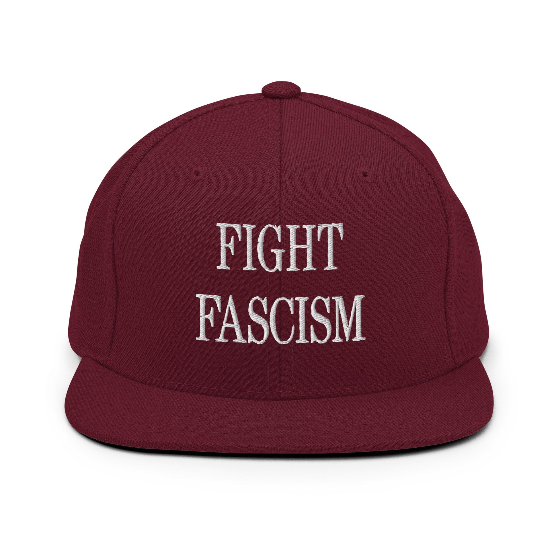 Fight Fascism Embroidered Flat Brim Bill Snapback Hat - Maroon