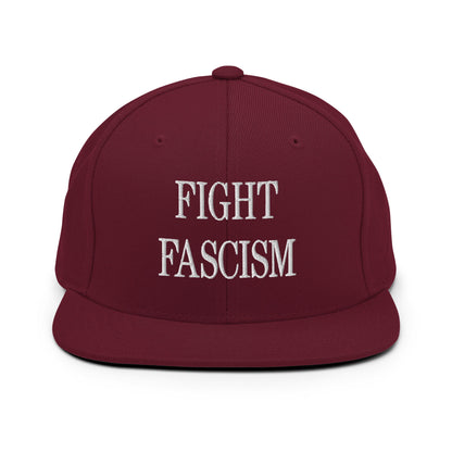 Fight Fascism Embroidered Flat Brim Bill Snapback Hat - Maroon