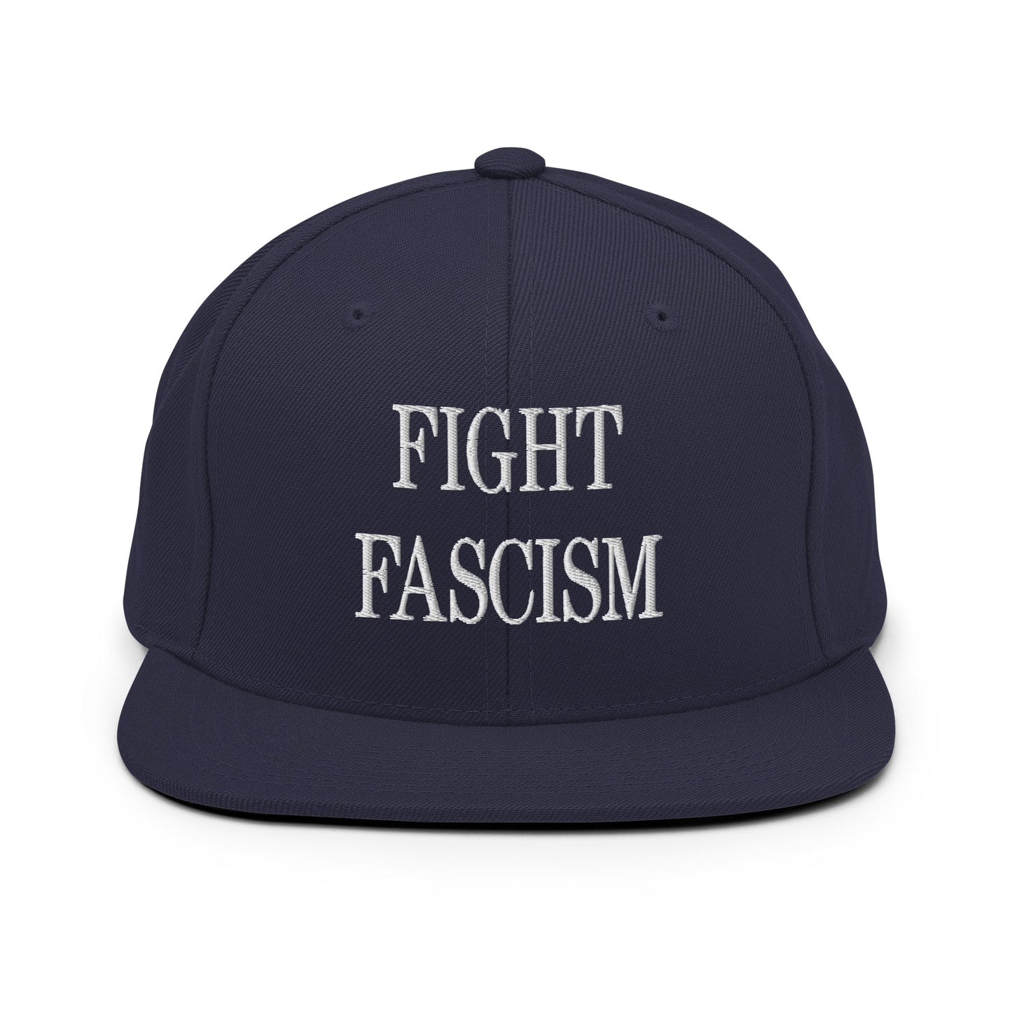 Fight Fascism Embroidered Flat Brim Bill Snapback Hat - Navy