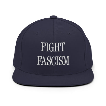 Fight Fascism Embroidered Flat Brim Bill Snapback Hat - Navy