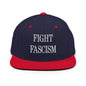 Fight Fascism Embroidered Flat Brim Bill Snapback Hat - Navy/ Red