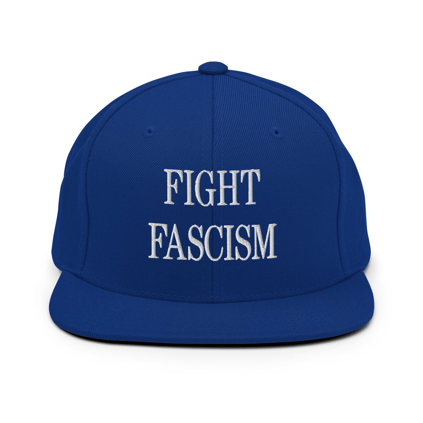 Fight Fascism Embroidered Flat Brim Bill Snapback Hat - Royal Blue