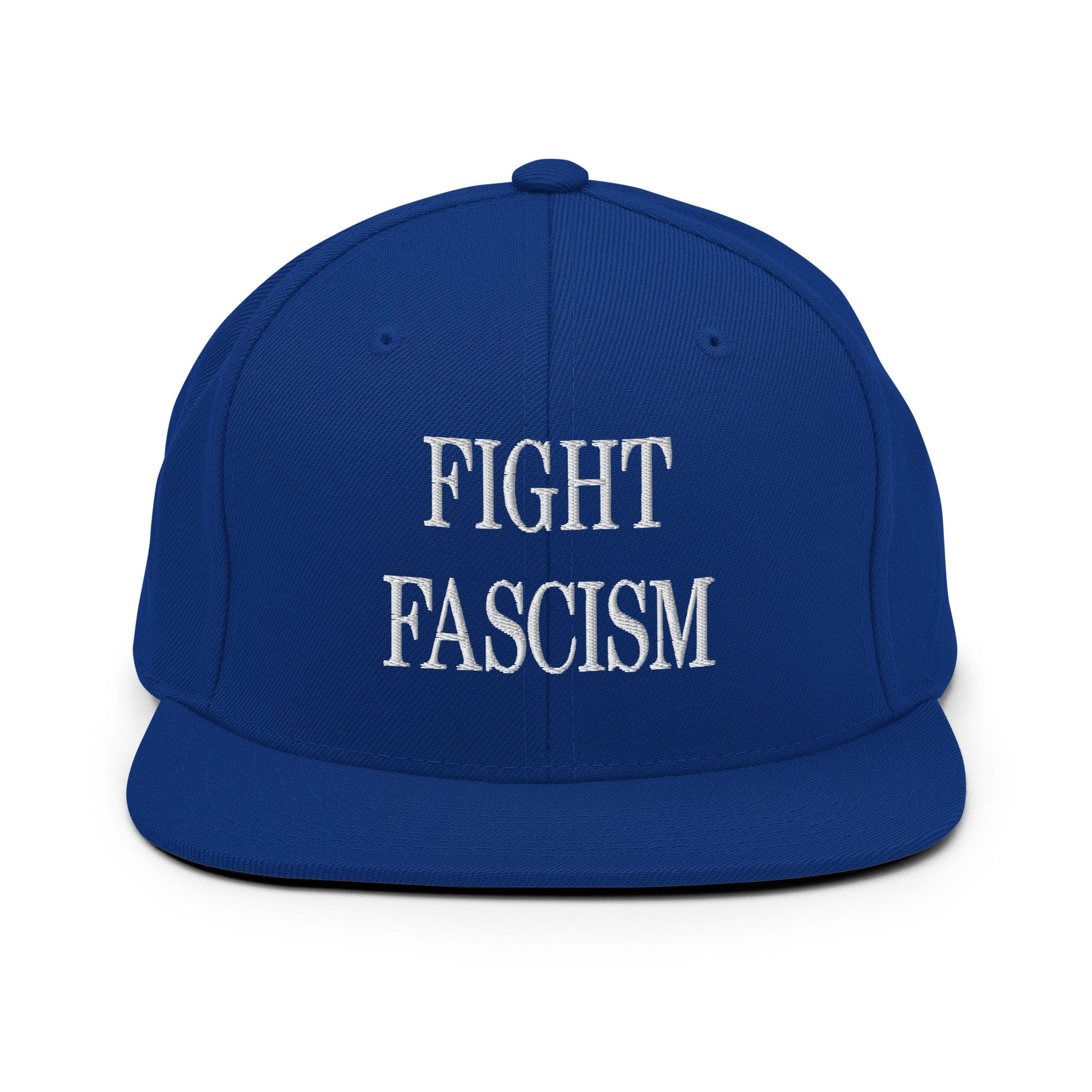 Fight Fascism Embroidered Flat Brim Bill Snapback Hat - Royal Blue