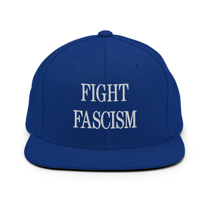 Fight Fascism Embroidered Flat Brim Bill Snapback Hat - Royal Blue