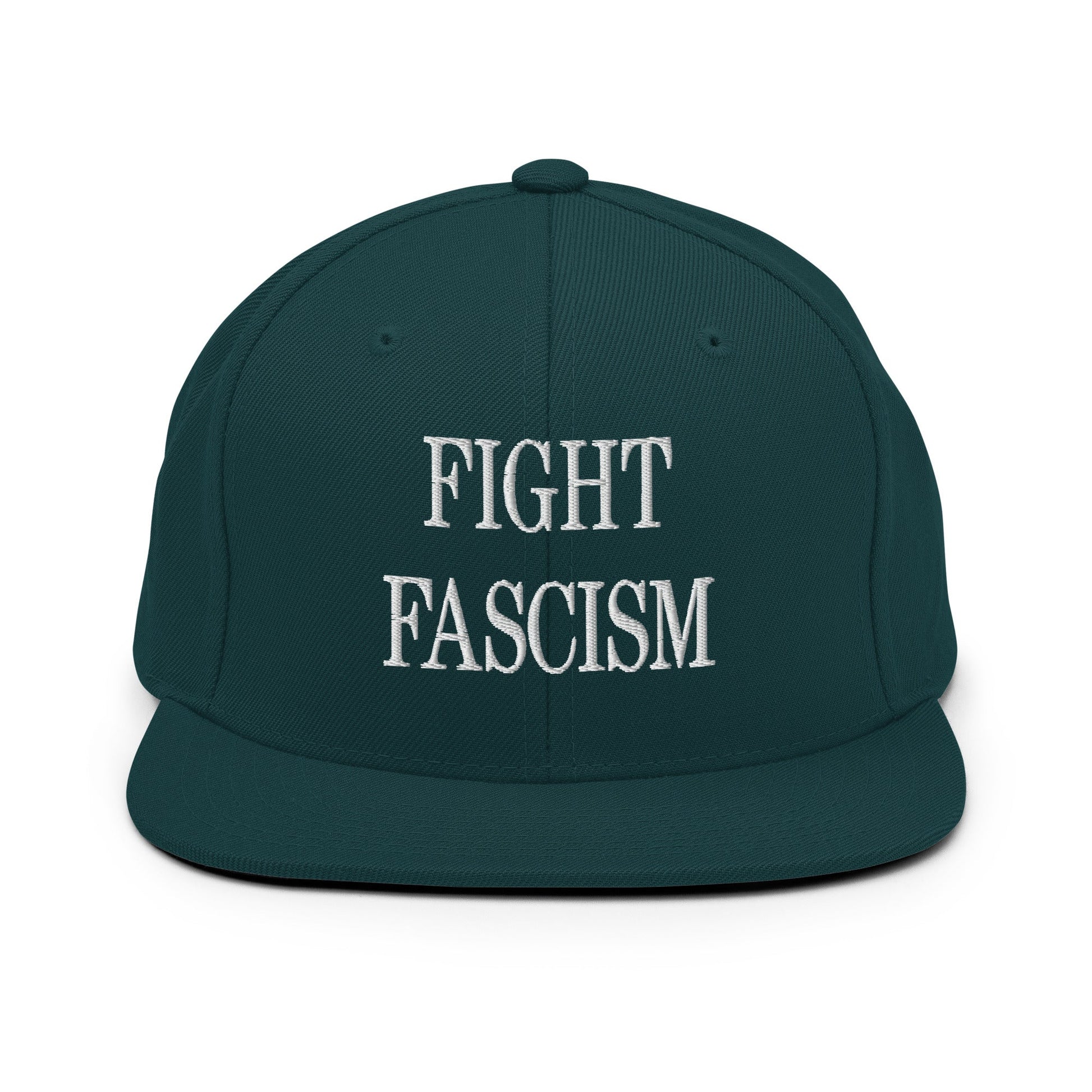 Fight Fascism Embroidered Flat Brim Bill Snapback Hat - Spruce