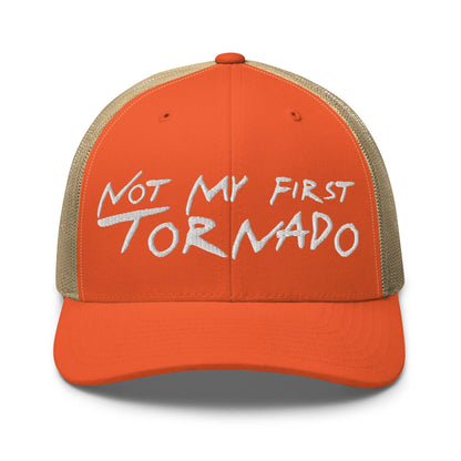 Not My First Tornado Retro Trucker Hat - Rustic Orange/ Khaki - Headwear