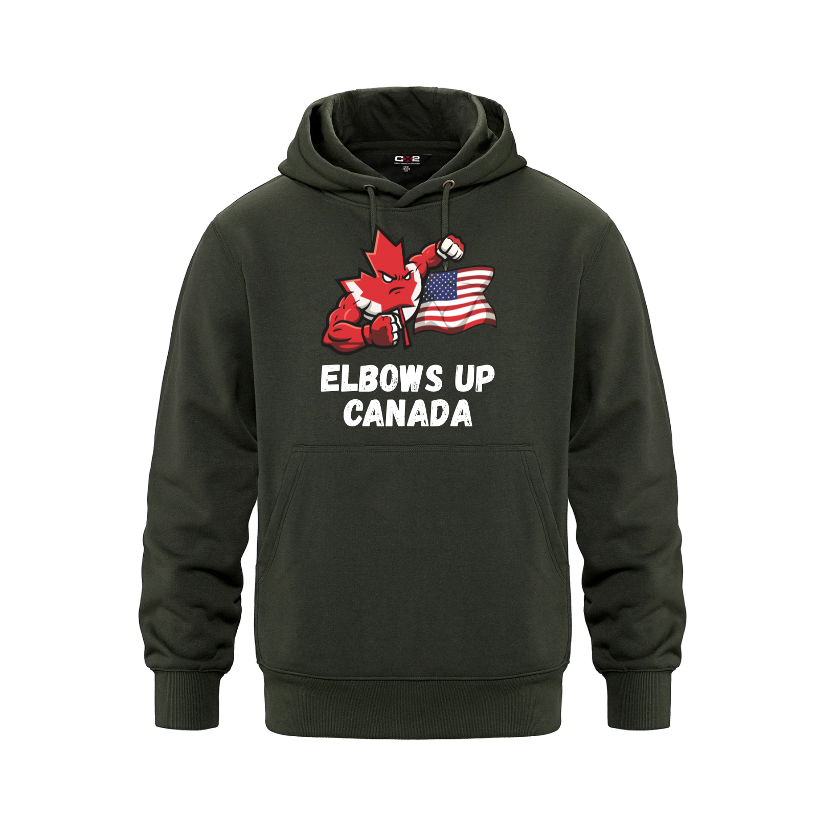Fortress 320GSM Adult Water Repellent Pullover Hoodie - Elbows Up Canada! - Green / Extra small - Sweatshirts & Hoodies