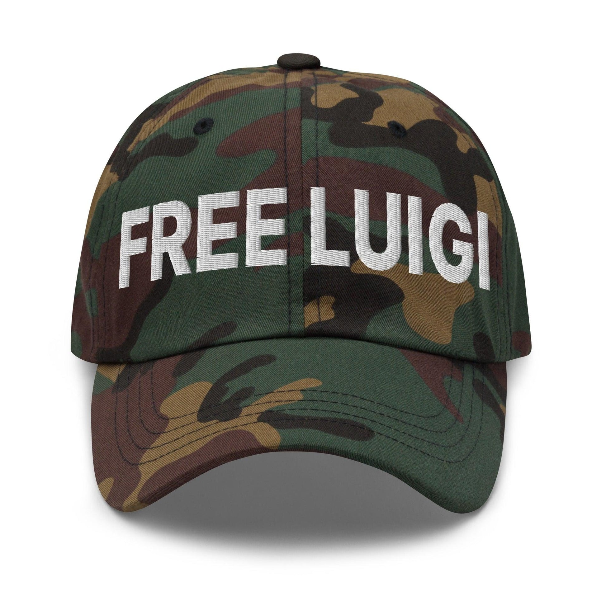 Free Luigi Mangione Embroidered Dad Hat - Green Camo - Headwear