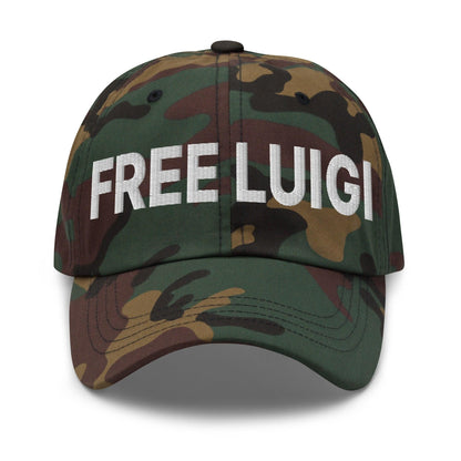 Free Luigi Mangione Embroidered Dad Hat - Green Camo - Headwear